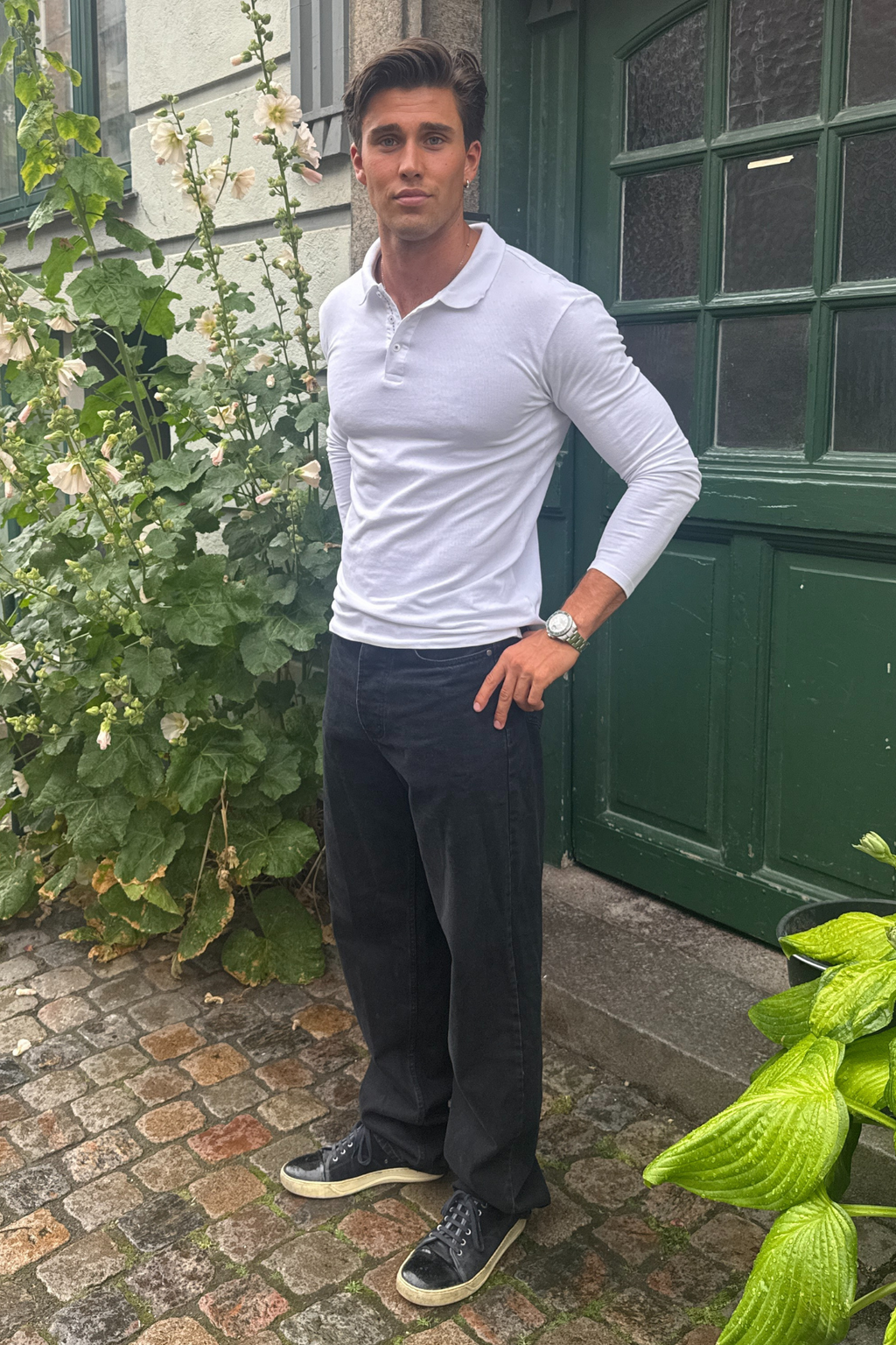 Muscle Long Sleeve Polo Shirt - White