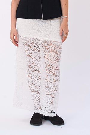 Jupe longue en dentelle Amara - Blanc