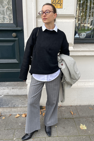 Lisa Wide Pant  AOP - Medium Grey Melange