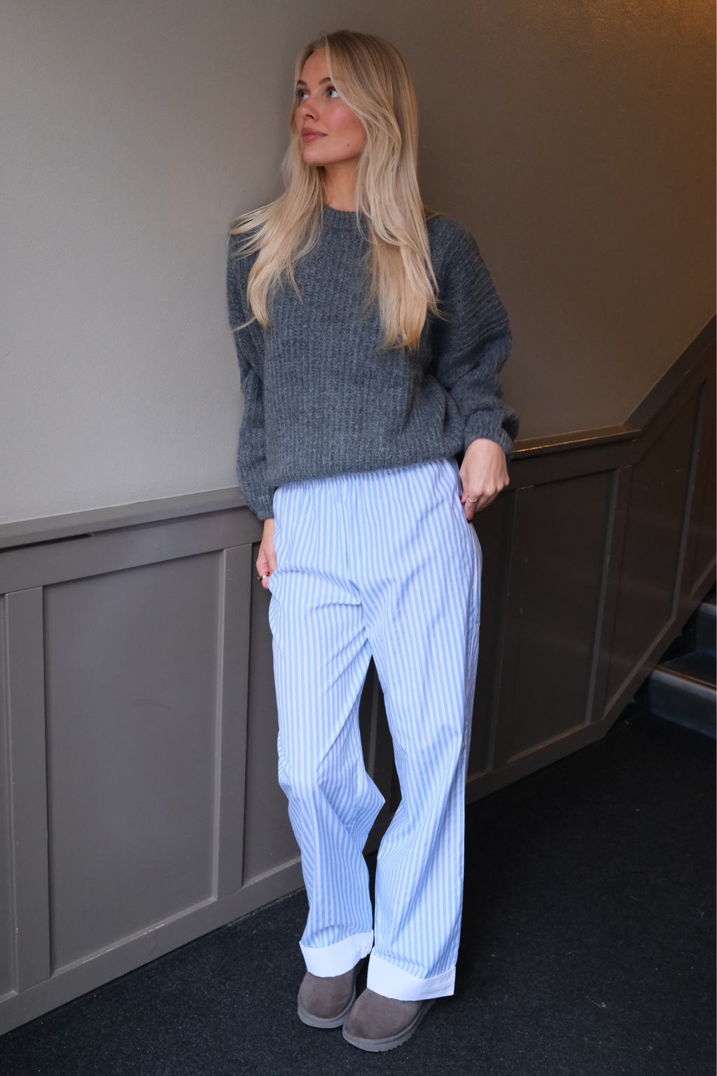 Layla Striped Pants - Light Blue