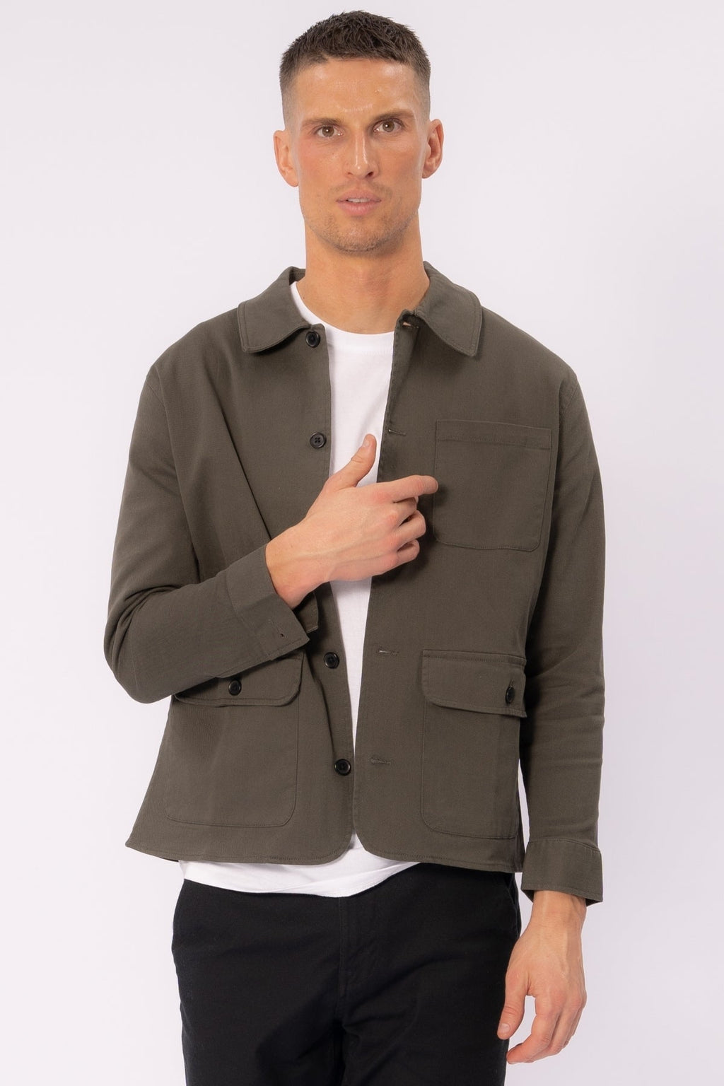 Twill Shirt Jacket - Dark Olive