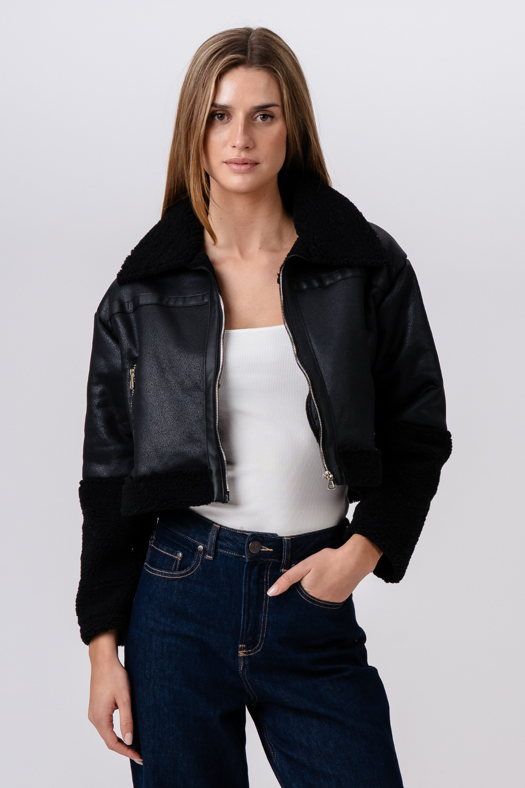 Daisy Shearling Jacket - Black/Black