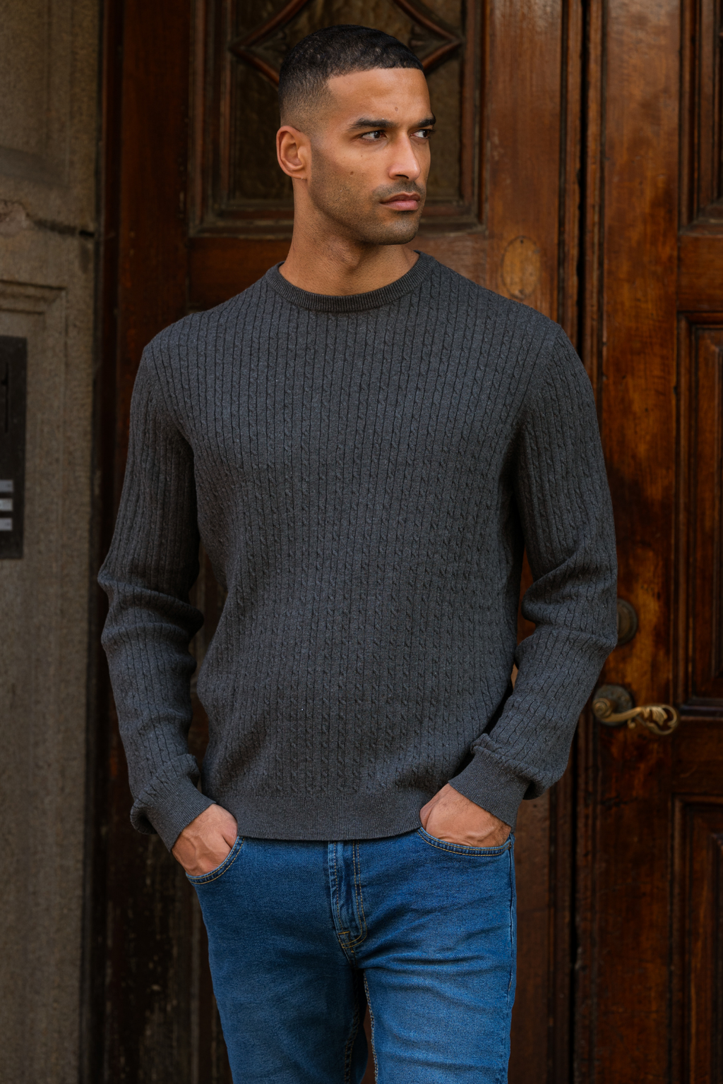 Pull en maille torsadée - Mélange anthracite