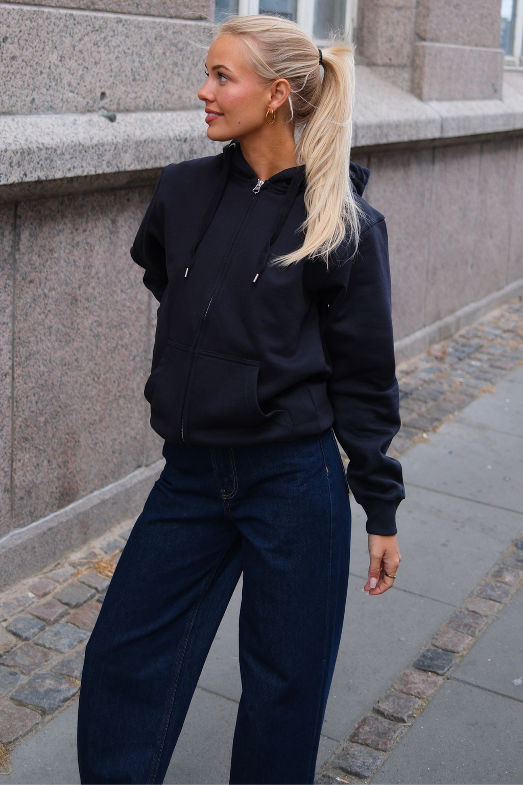 Basic Hoodie zip - marine noire