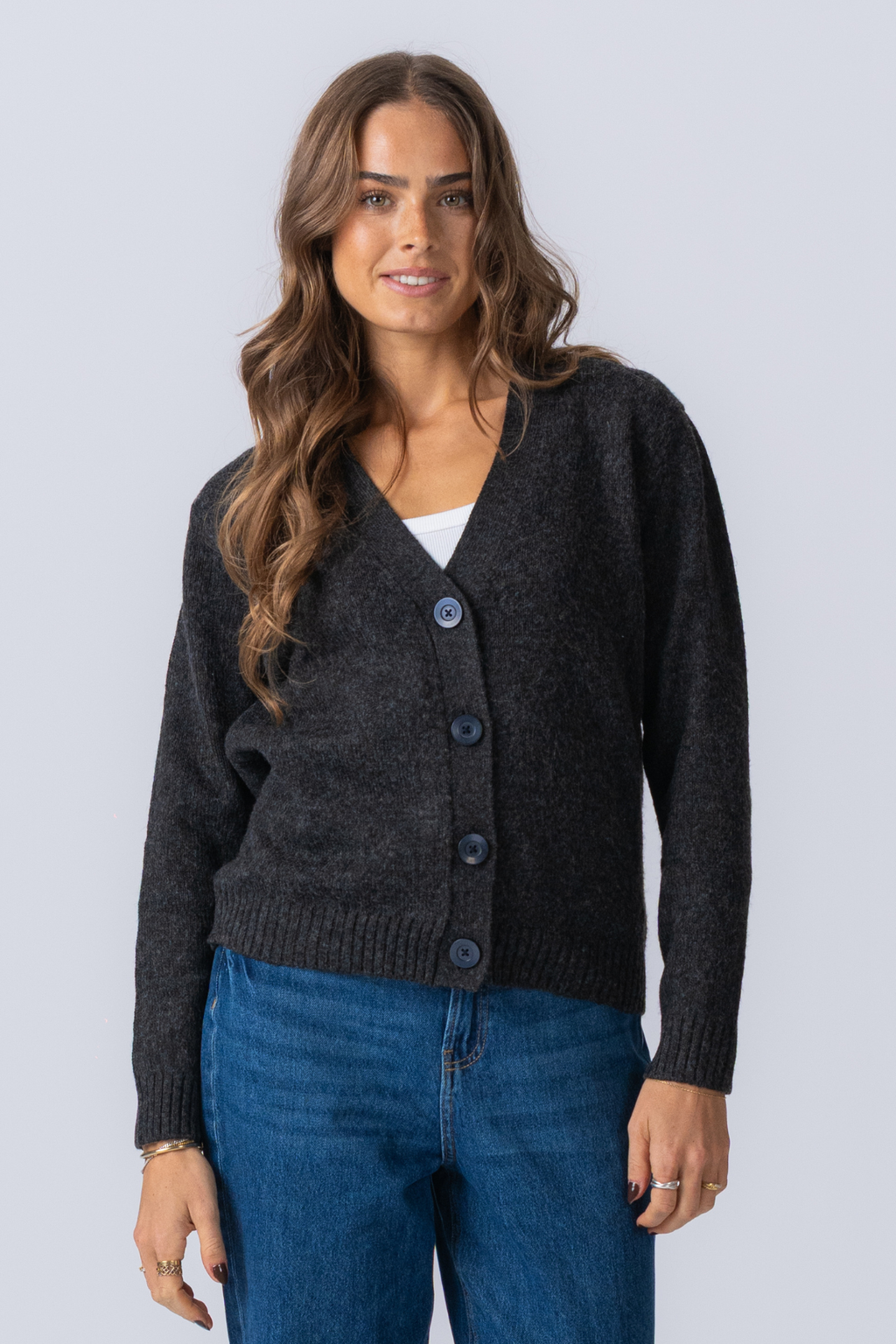 Knitted Cardigan - Dark Grey Melange