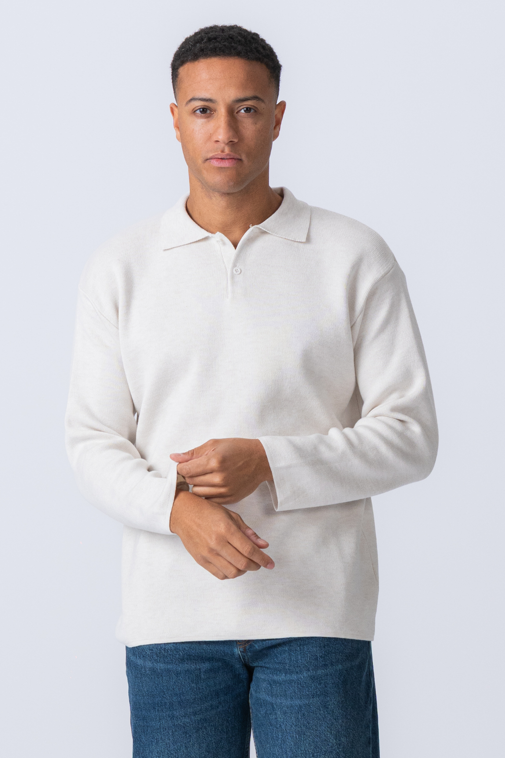 Polo à manches longues en tricot - blanc