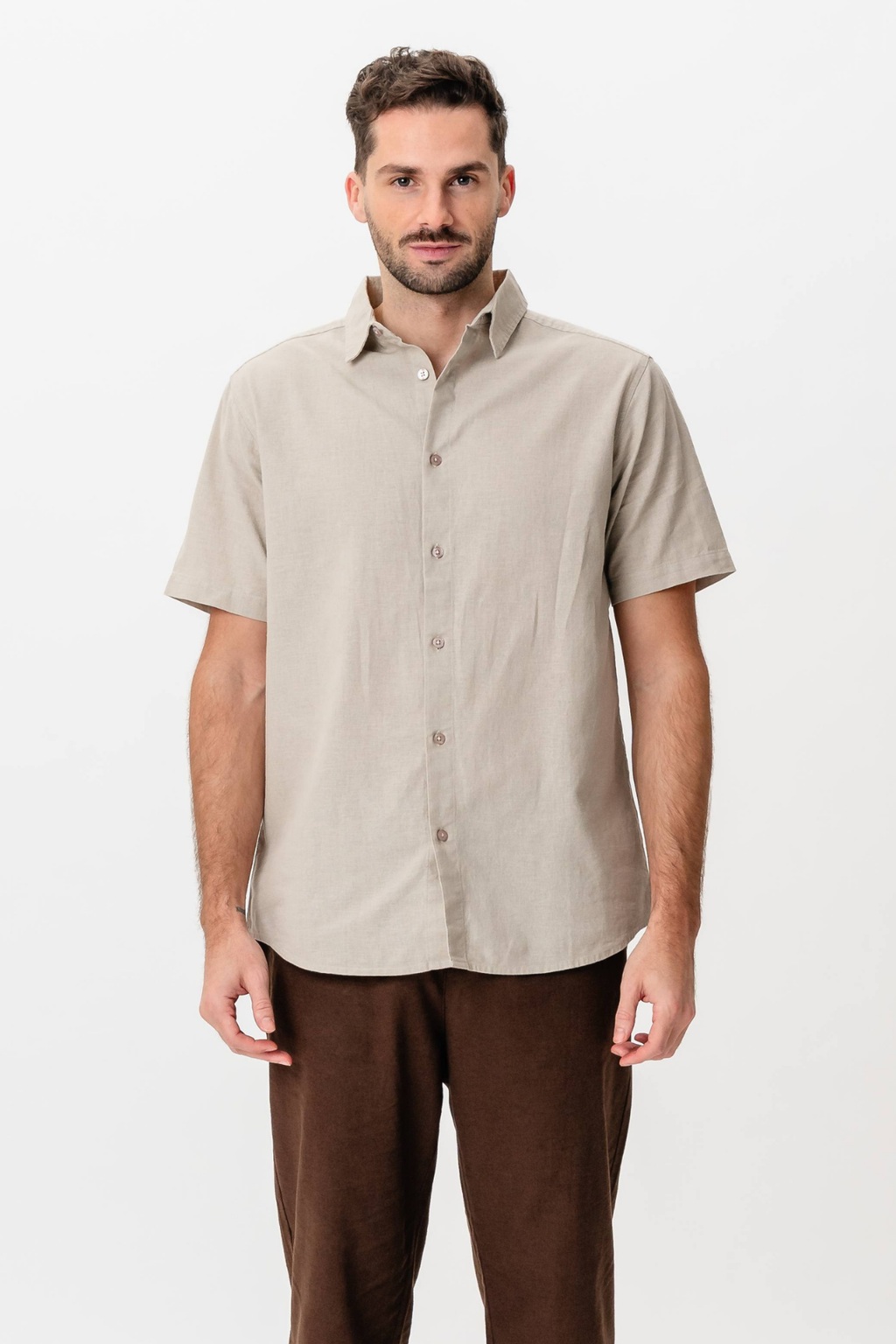 Short Sleeve Linen Shirt - Sand