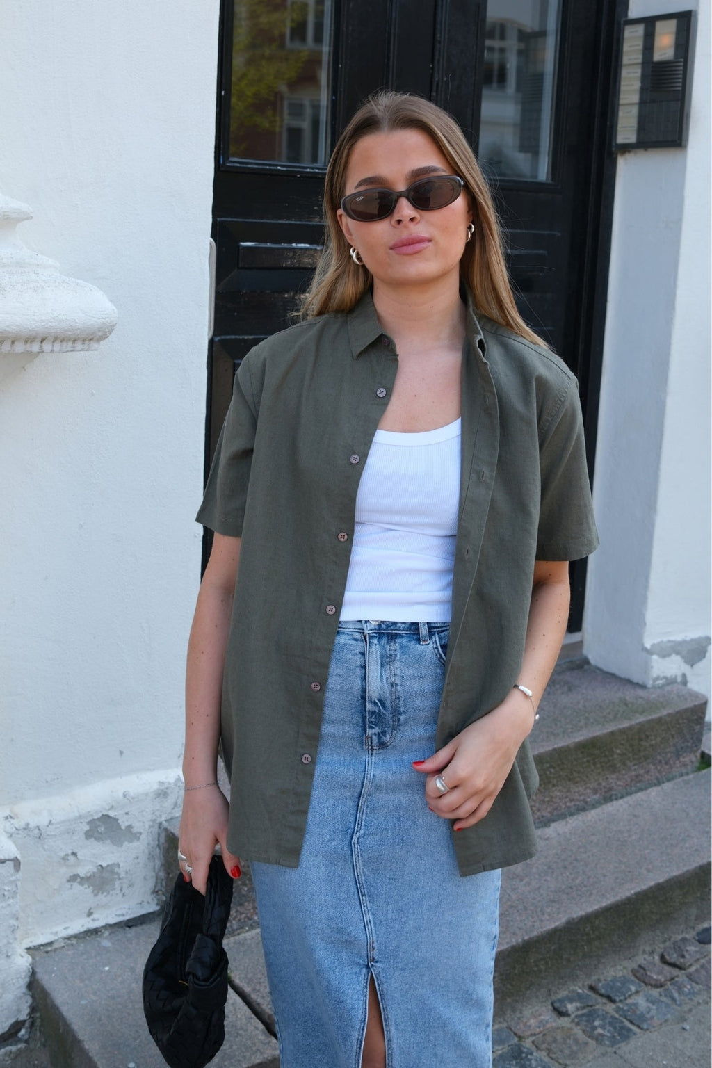 Chemise en lin à manches courtes - armée