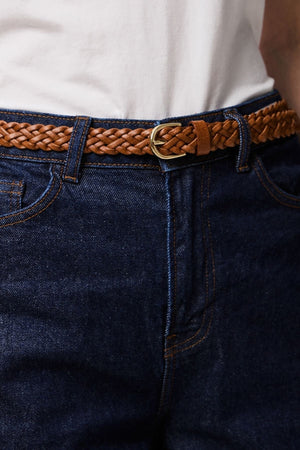 Avery Leather tressé Slim Ceinture - cognac