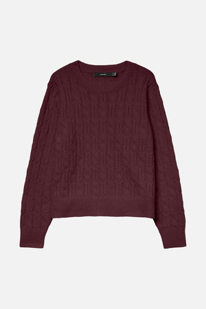 Aries O-Neck Cable Pullover - Winetasting