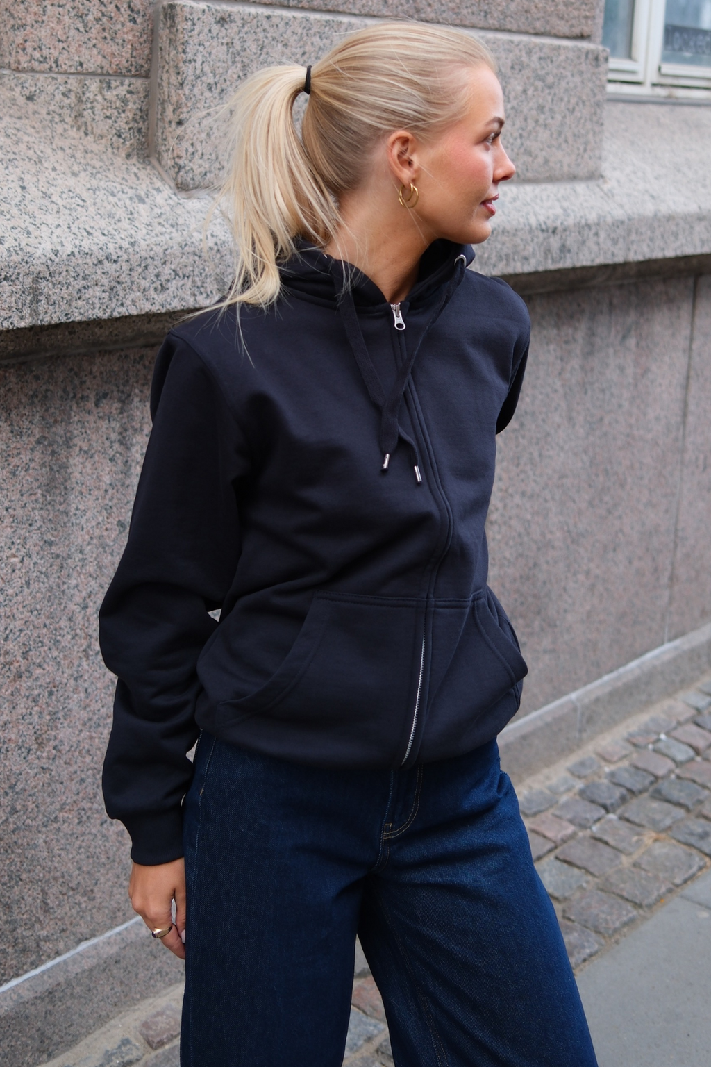 Basic Hoodie zip - marine noire