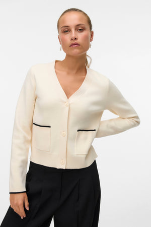 Gold V-Neck Contrast Cardigan - Birch W. Black