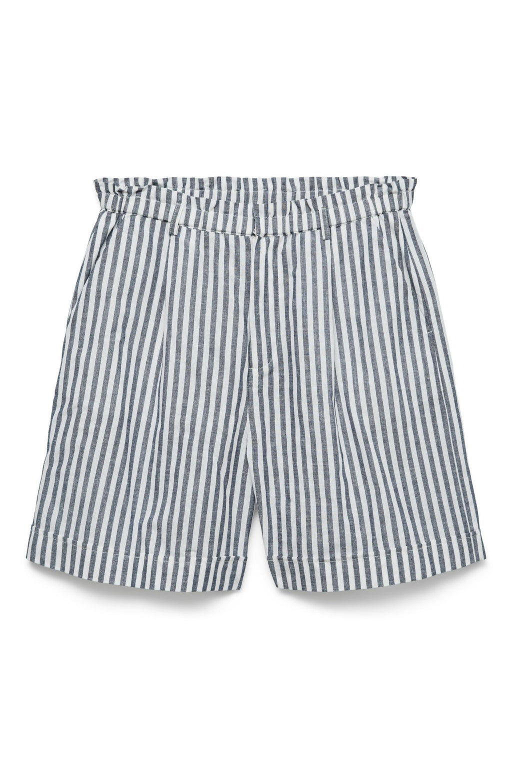 Selma Shorts - Blazer bleu marine à rayures et blanc neige.