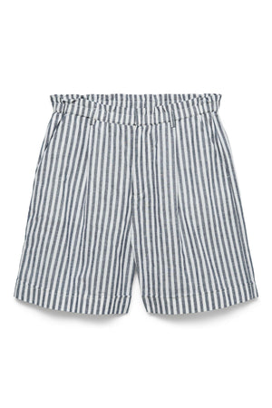 Selma Shorts - Blazer bleu marine à rayures et blanc neige.