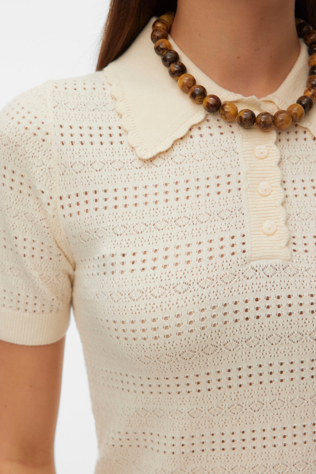 Col polo festonné Limone - Bouleau