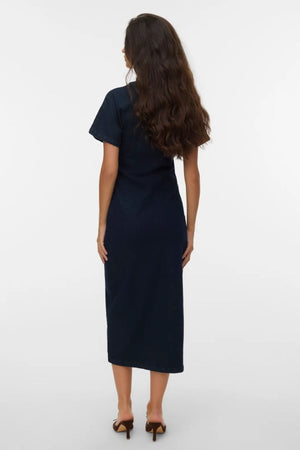 Sanni V-Neck Dress - Dark Blue Denim