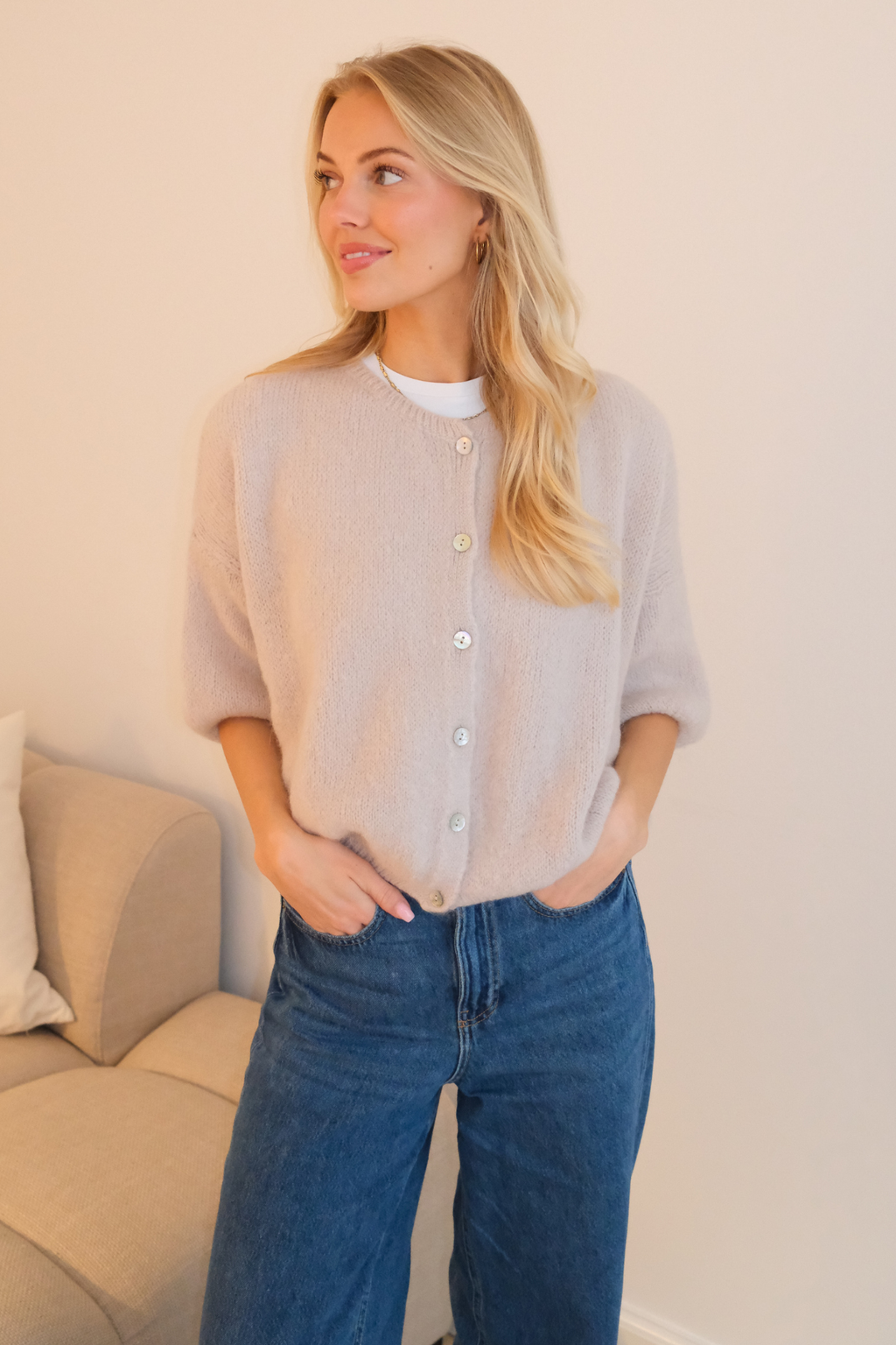 Mary Short Sleeved Knit - Beige