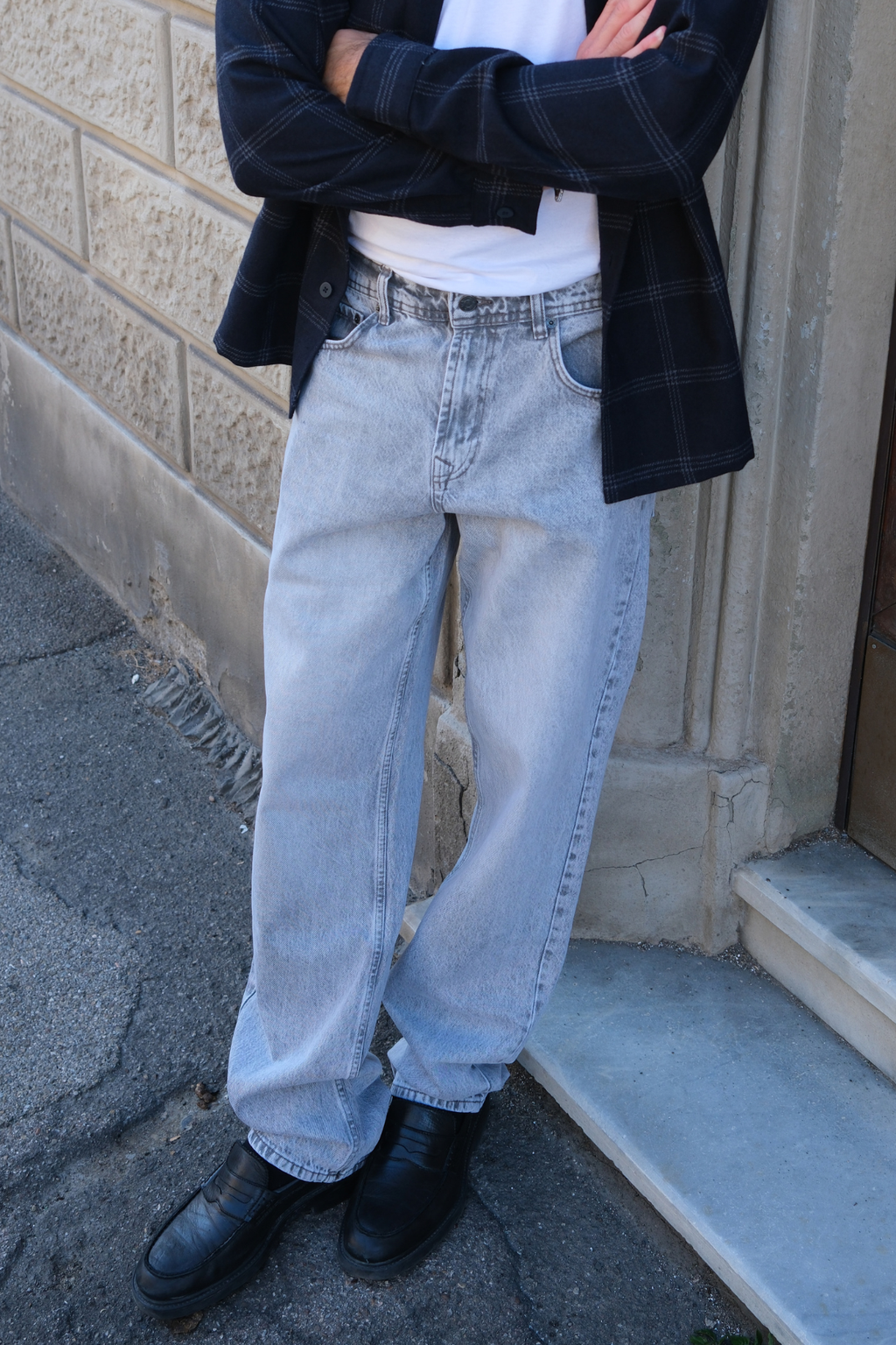 Jeans en ajustement détendu - denim gris