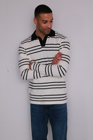 Striped Long-sleeved Polo - Black