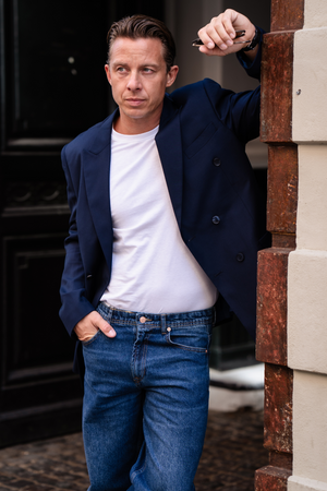 Premium Double-breasted Blazer - Navy