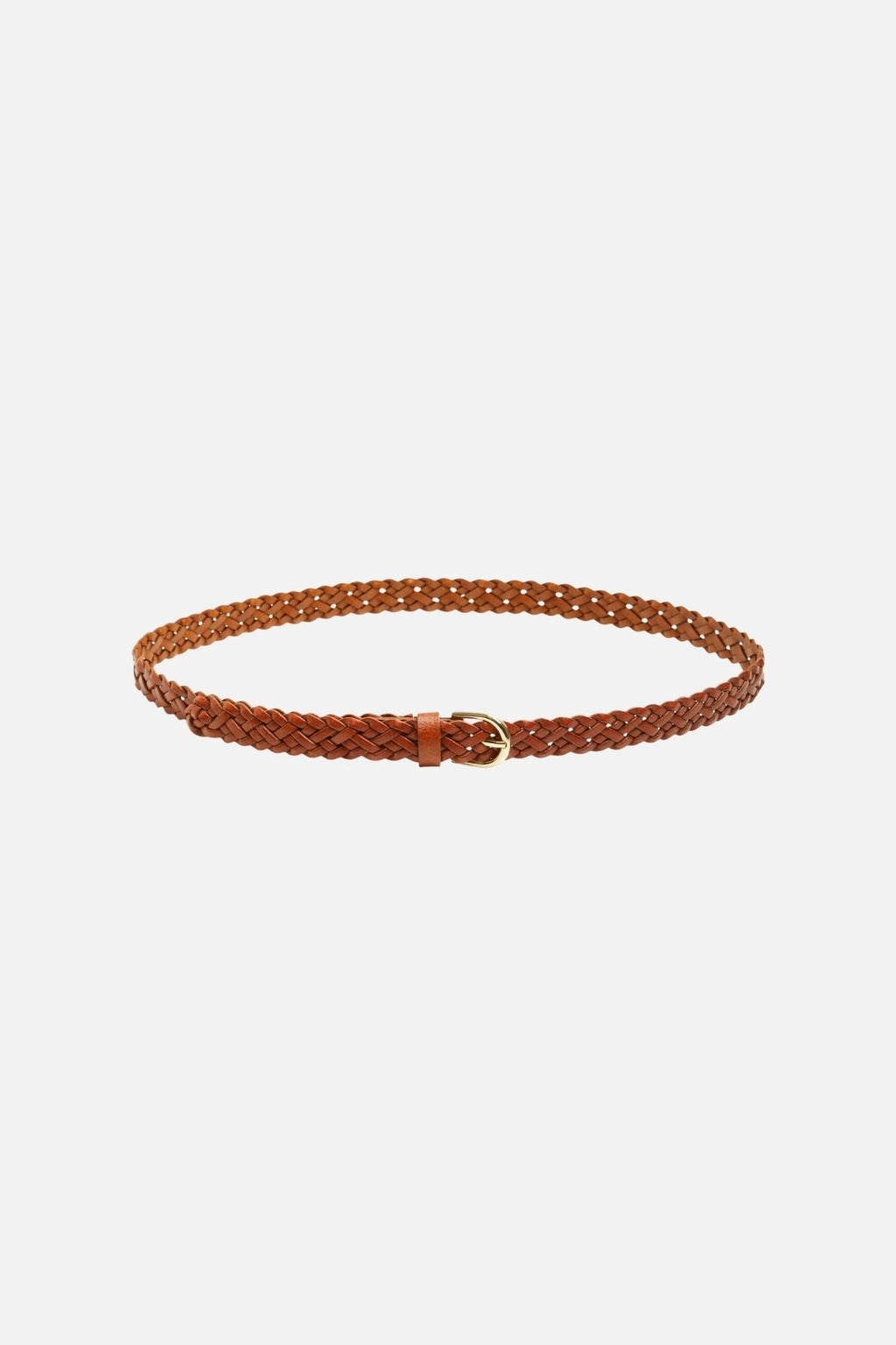 Avery Leather Braided Slim Belt -  Cognac