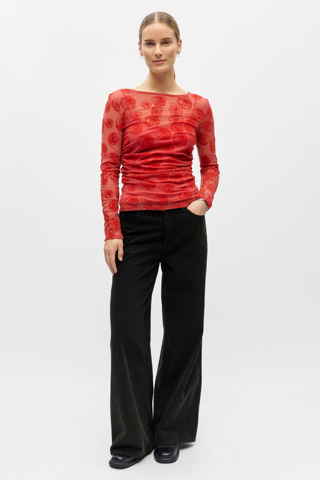 Elodie Top - Cranberry Poinsette Roses