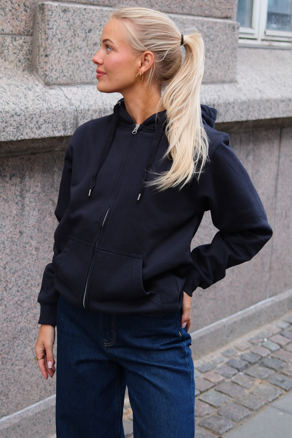 Basic Hoodie zip - marine noire