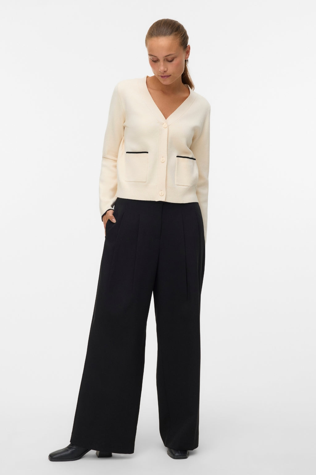 Gold V-Neck Contrast Cardigan - Birch W. Black