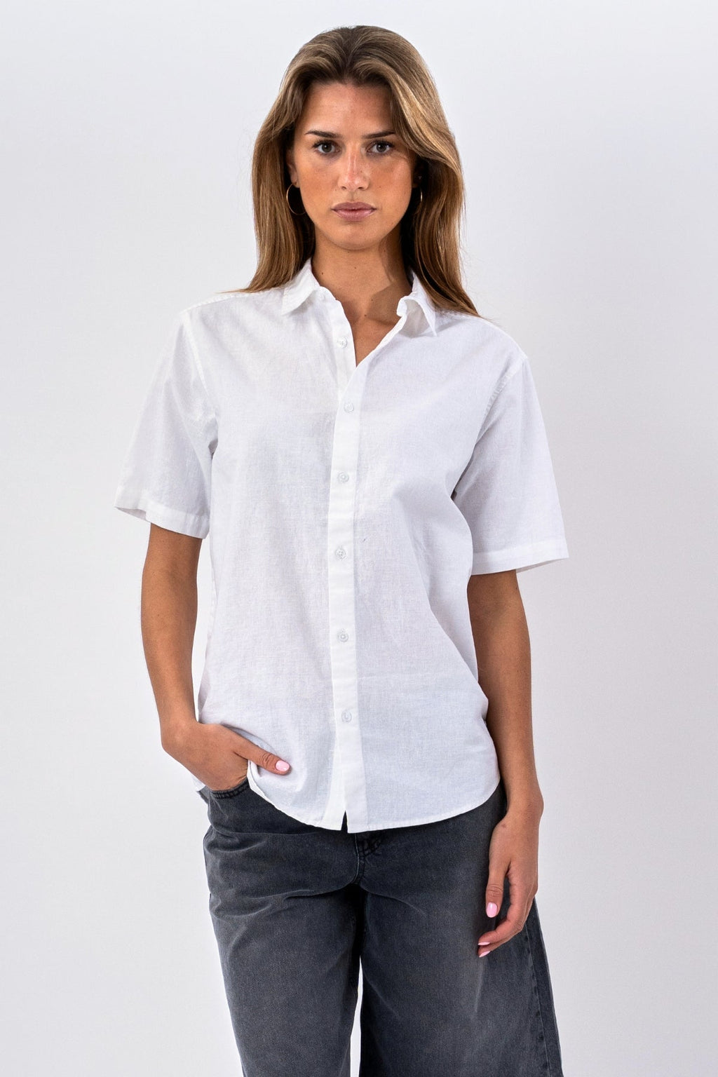 Chemise en lin à manches courtes - blanc