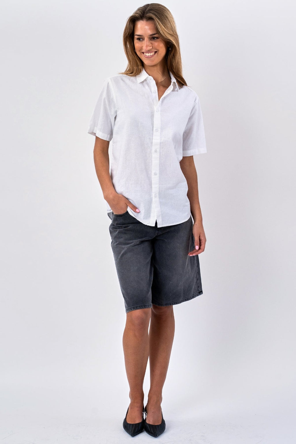 Chemise en lin à manches courtes - blanc