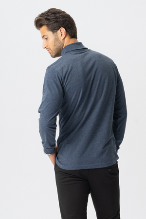 Roll collar sweater - Heather blue