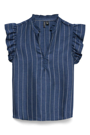 Odette V-Neck Top - Dark Denim / White