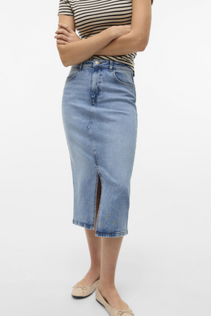 Natalie Midi Jupe - Denim bleu clair