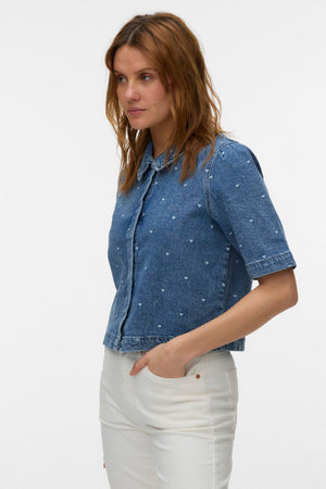 Dionne 2/4 Denim Shirt - Medium Blue Denim - Heart