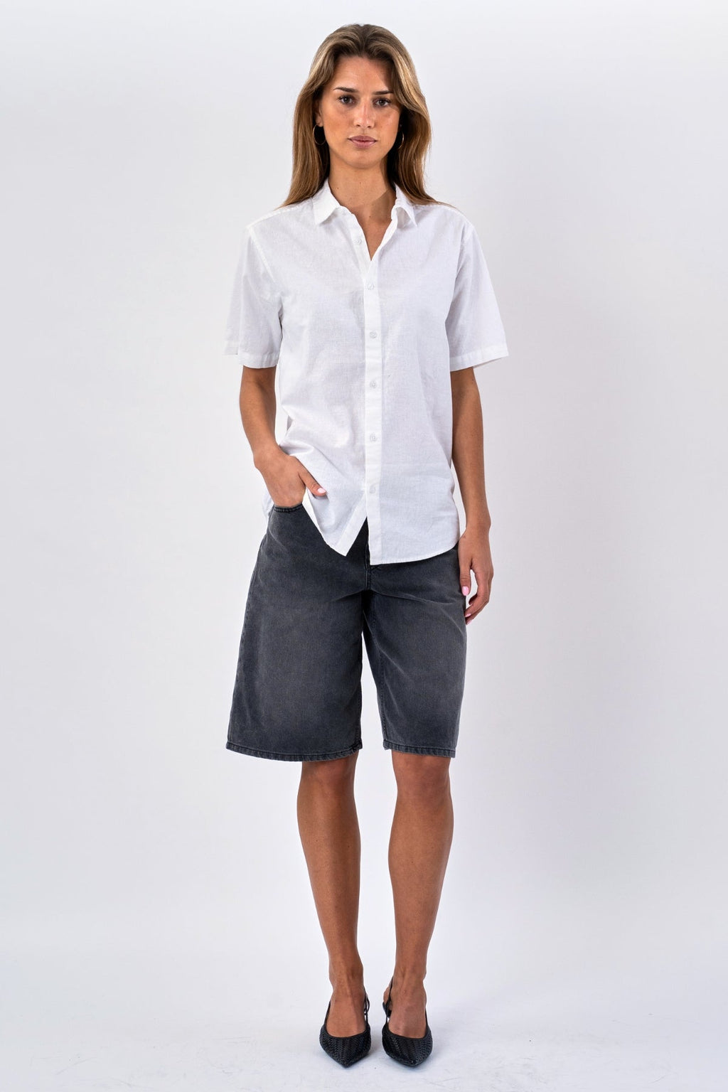 Chemise en lin à manches courtes - blanc