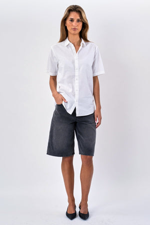 Chemise en lin à manches courtes - blanc