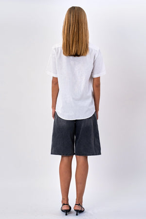 Chemise en lin à manches courtes - blanc