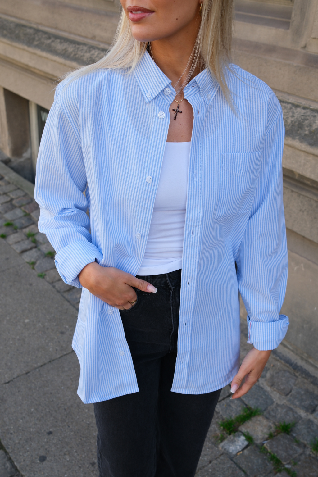 Boyfriend Oxford Shirt - Bleu clair / blanc