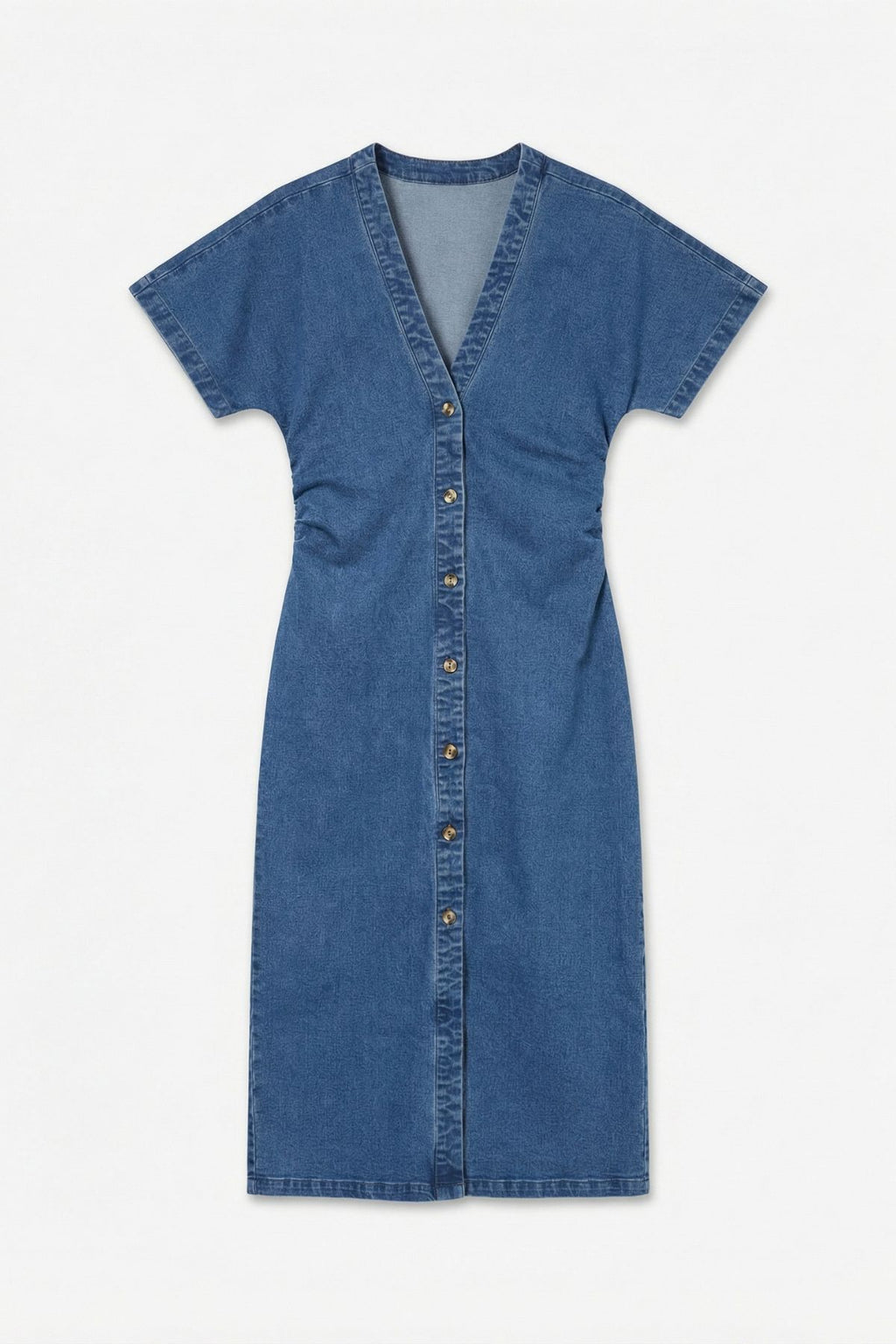 Melaney 2/4 V-Neck Denim Dress - Medium Blue Denim