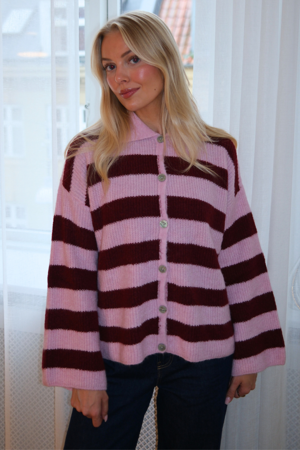 Josie Polo Knit - Pink/ Burgundy