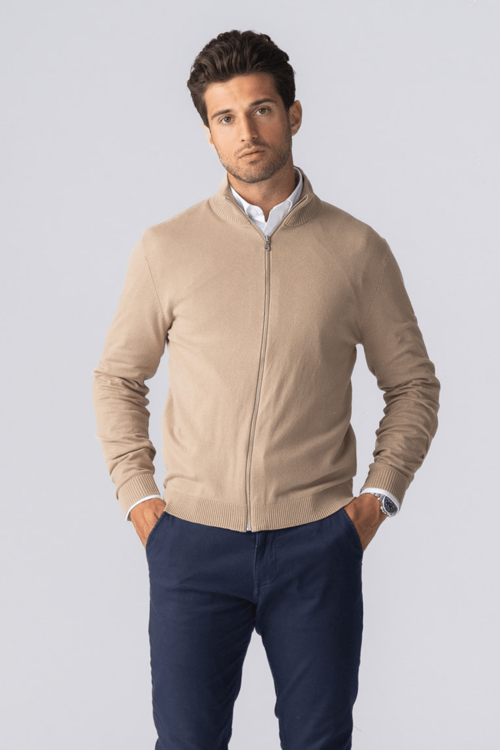 Pullover Zip Cardigan - Sand