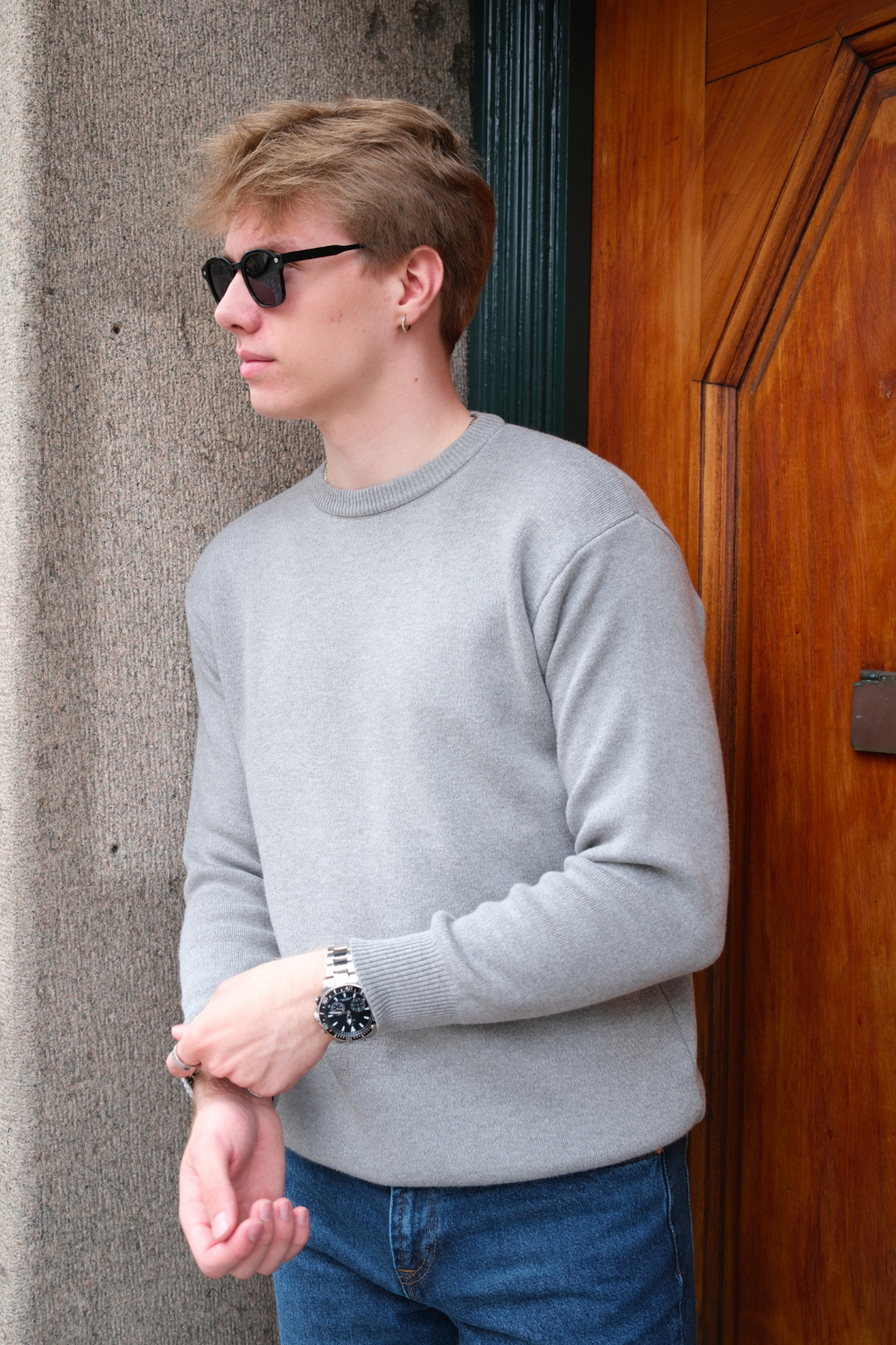 Pull en tricot à chariot d'équipage - gris clair