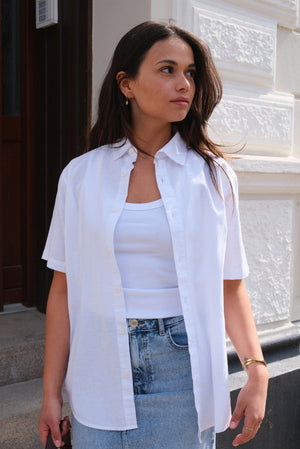 Chemise en lin à manches courtes - blanc
