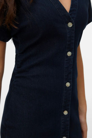 Sanni V-Neck Dress - Dark Blue Denim