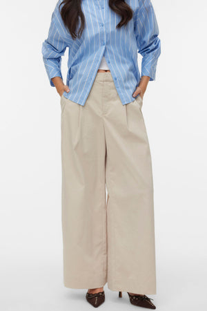 Pantalon large froissé taille moyenne Meng - Ciment