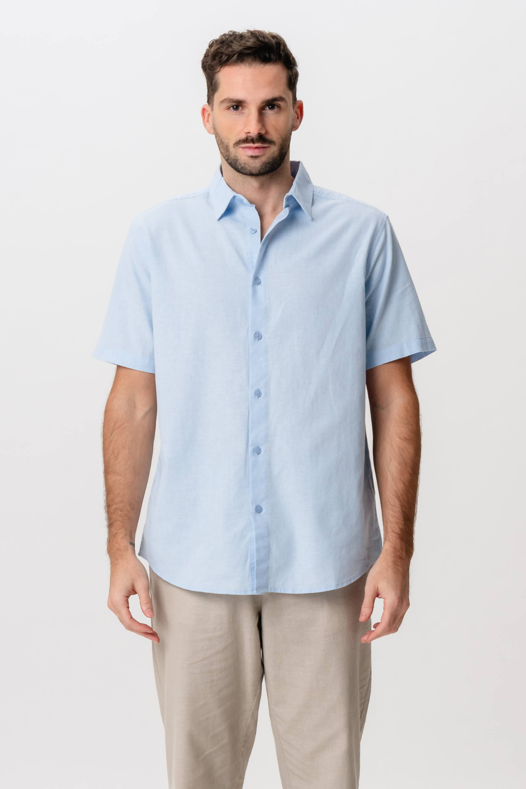 Chemise en lin à manches courtes - bleu clair