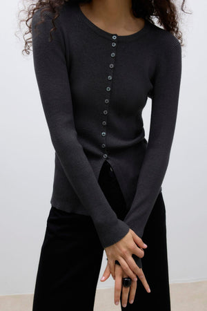 Cardigan en tricot ukino o-cou - mélange gris foncé