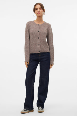 Cardi boutonné à col rond Novah - Mélange de lentilles marron