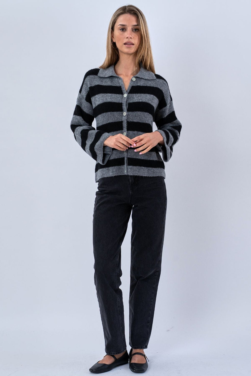 Josie Polo Knit - Gris/Noir