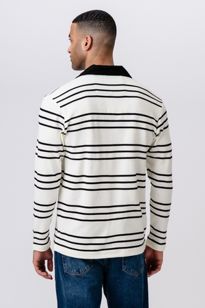 Striped Long-sleeved Polo - Ecru